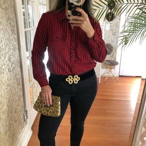 Red and Black Stripe Button Down Shirt Sz L